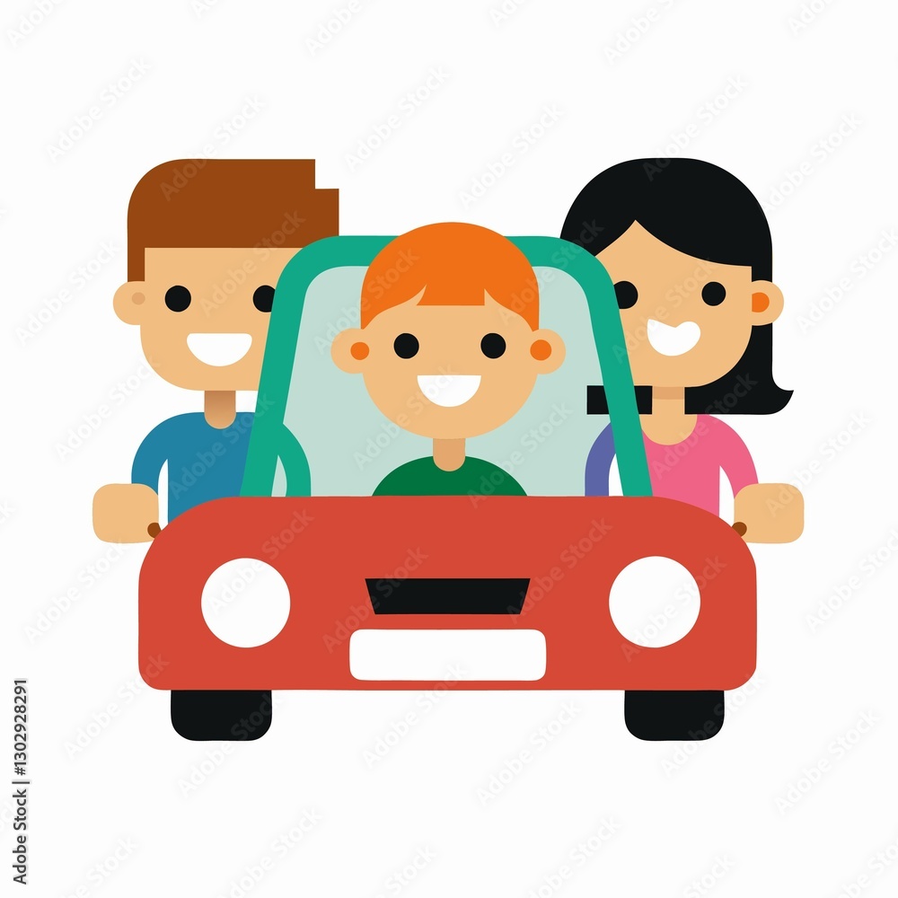 friends in car isolated with white background friends in car isolated with white background