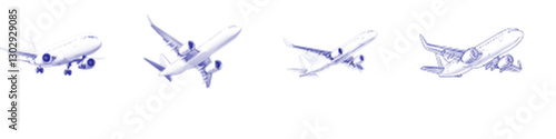 Vector Illustration of Different Airplanes in a Dotted Style for Aviation Imagery