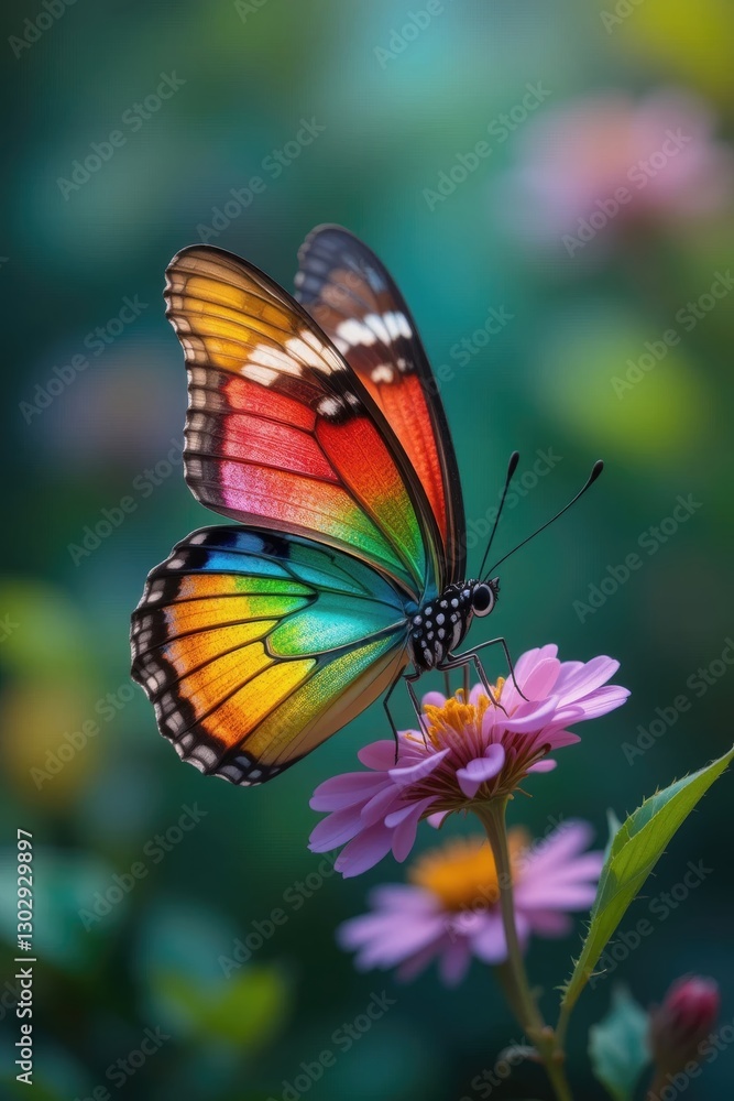 Colorful Butterfly Sitting on a Flower in a Lush Garden during a Sunny Day Colorful Butterfly Sitting on a Flower in a Lush Garden during a Sunny Day