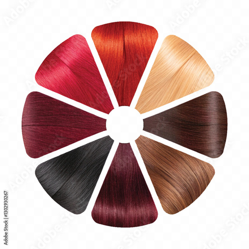 realistic complete set of different hair colors locks in rounded shape isolated on white background