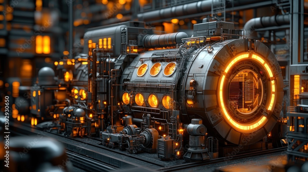 Fototapeta premium Futuristic engine complex in a city factory setting