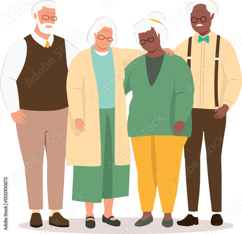 Diverse Group Of Elderly Man And Woman Standing Together.