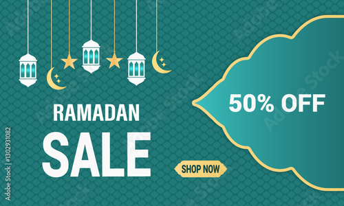 Ramadan Kareem Sale! Celebrate with Exclusive Discounts. Shop Now. Islamic patterns or lantern motifs in the background. Design for web banner poster, flyer and background design template.