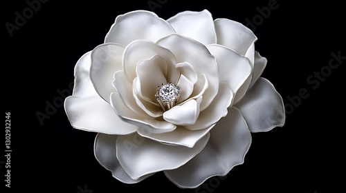 White Camellia with Diamond Center / ダイヤモンドを中心に抱く白いカメリア