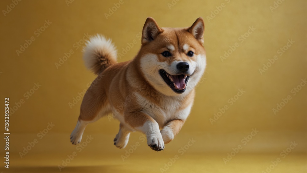 Energetic Shiba Inu leaps joyfully in a vibrant, playful studio shot; radiating happiness and spirited motion. Energetic Shiba Inu leaps joyfully in a vibrant, playful studio shot; radiating happiness and spirited motion.
