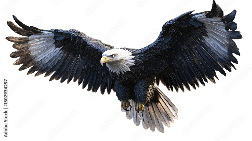 Obraz premium A detailed, digitally rendered image of a bald eagle soaring in mid-flight