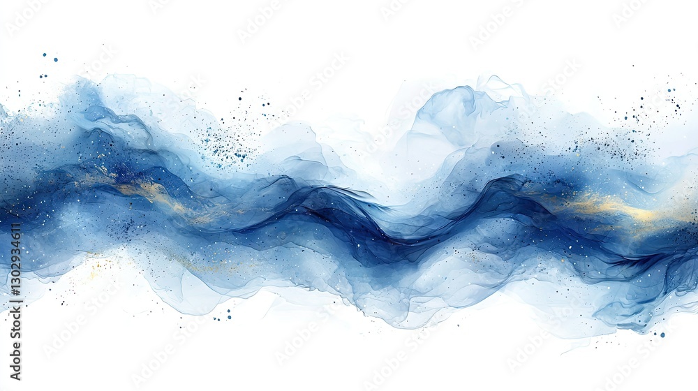 Abstract Blue Ink Waves With Gold Accents Abstract Blue Ink Waves With Gold Accents