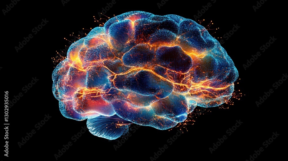 A vibrant, digital representation of a brain with glowing connections and energy. A vibrant, digital representation of a brain with glowing connections and energy.