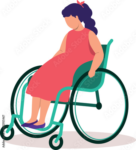 One Disabled Little Girl In Wheelchair.
