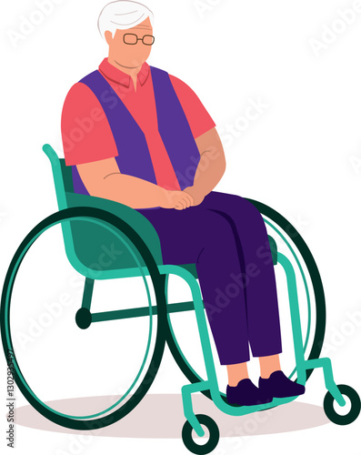 One Disabled Elderly Man In Wheelchair.