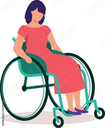 One Disabled Young Woman In Wheelchair.