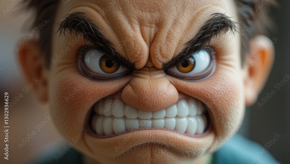 Intense Closeup of an Angry Character Face with Glaring Eyes and Furrowed Brow Intense Closeup of an Angry Character Face with Glaring Eyes and Furrowed Brow