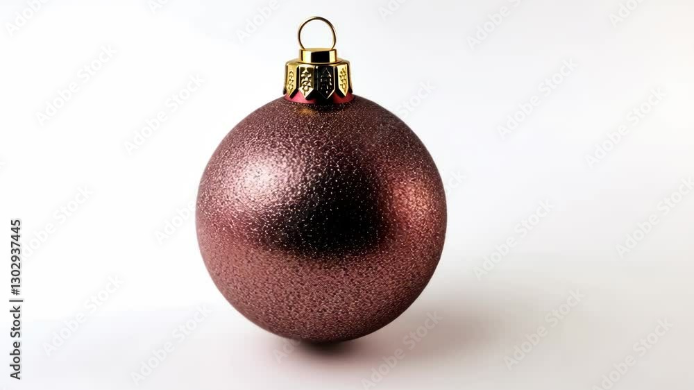 Glittering round ornament with a golden cap displayed against a white background during the holiday season Glittering round ornament with a golden cap displayed against a white background during the holiday season