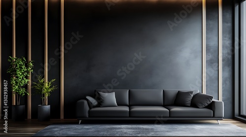 Modern Dark Living Room Interior / モダンなダークトーンのリビングルーム