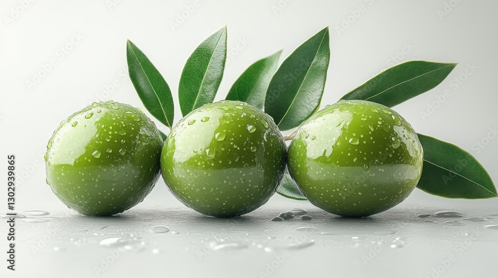 Obraz premium green olives with leaves isolated on transparent or white background