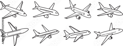 Wallpaper Mural set of aircraft line art, black outline, vector and illustration, coloring book page line art drawing Torontodigital.ca