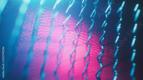 Abstract metal mesh pattern with geometric illumination overlay