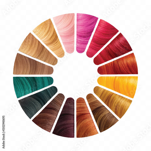 realistic complete set of different hair colors locks in rounded shape isolated on white background