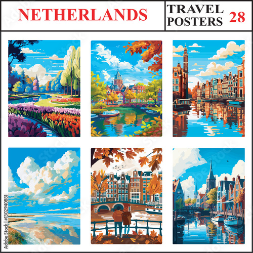 Netherlands Keukenhof Gardens Amsterdam Amsterdam Travel Poster Wall Art Print Collection Set 28