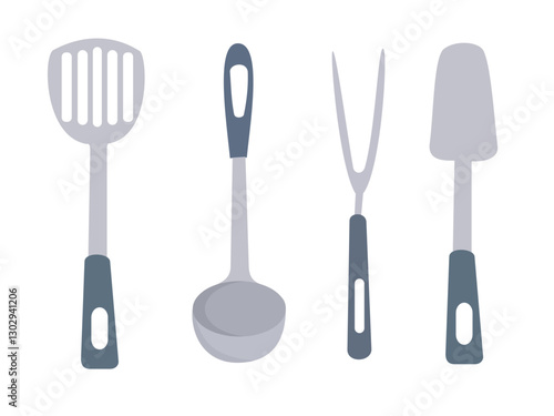Kitchen utensils set on white background
