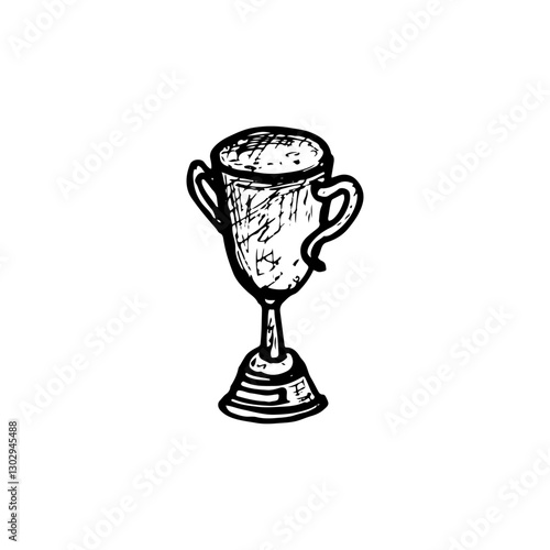 Hand-drawn illustration of a trophy doodle cartoon vector sketch.