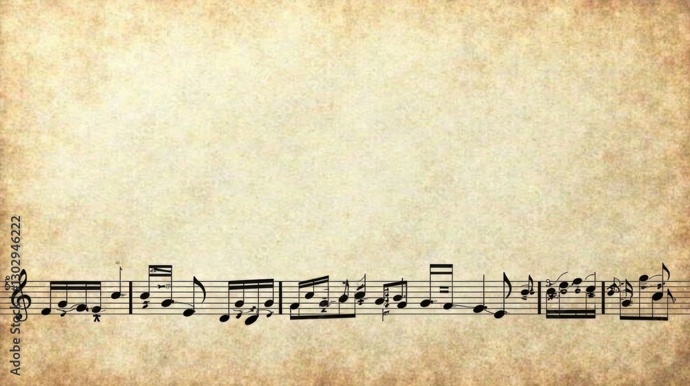 Naklejka premium Aged Parchment Background with Musical Notation Featuring a Single Line of Notes and a Treble Clef