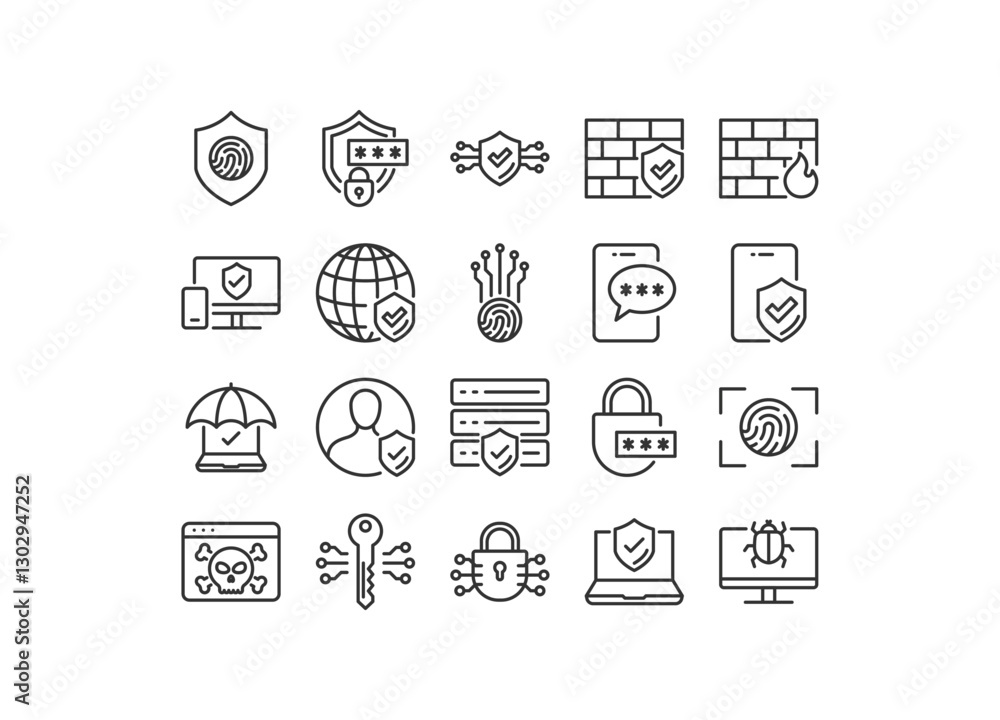 Set of cyber security icons, protection, privacy Set of cyber security icons, protection, privacy