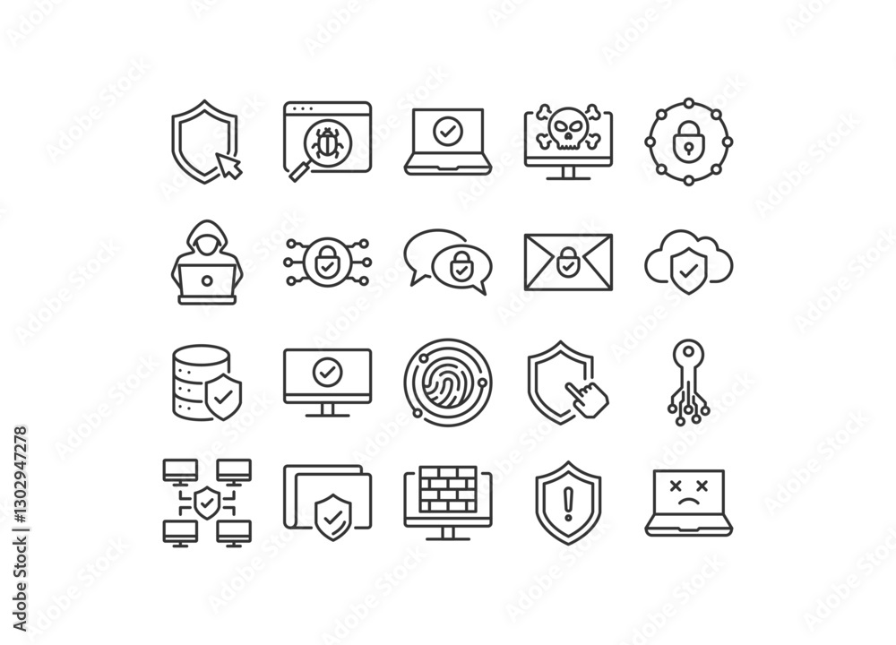 Set of cyber security icons, protection, privacy Set of cyber security icons, protection, privacy