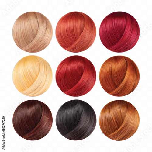 realistic complete set of different hair colors locks in rounded shape isolated on white background