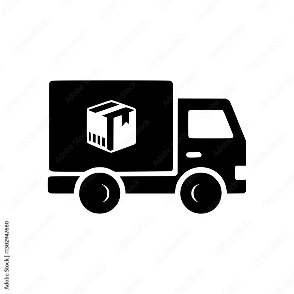Delivery truck icon with a box symbol representing transportation and logistics concept Delivery truck icon with a box symbol representing transportation and logistics concept