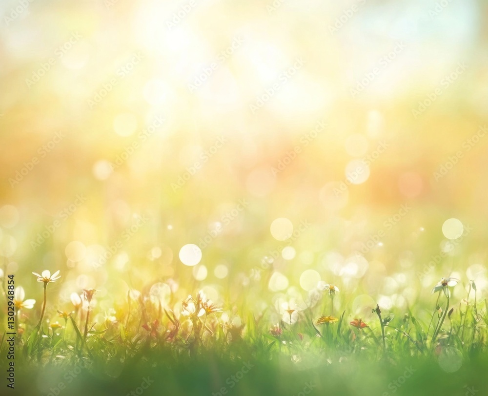 Obraz premium Sunny meadow with bokeh effect and wildflowers.