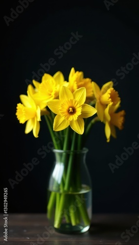 Wallpaper Mural Vibrant yellow daffodils cluster in a glass vase, dark backdrop , picture, vase, macro Torontodigital.ca
