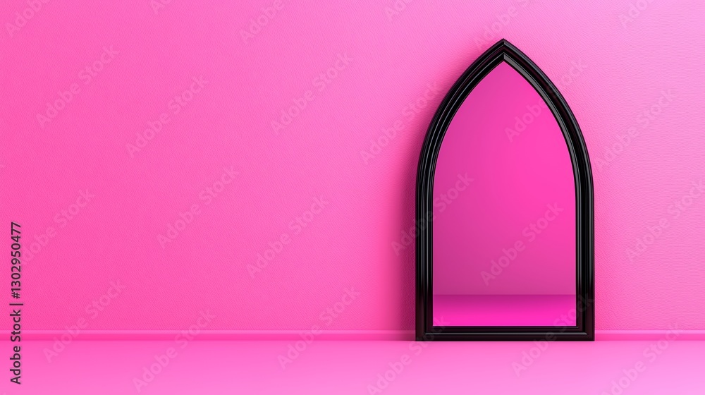 Black Gothic Arched Mirror on Pink Textured Wall Black Gothic Arched Mirror on Pink Textured Wall