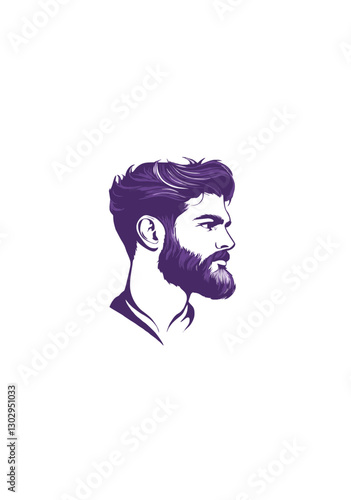 Detailed Vector Illustration of a Handsome Bearded Man in Profile with a Trendy Haircut and Masculine Features