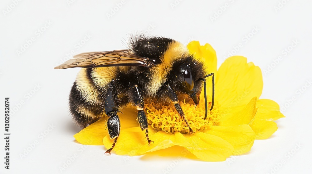 Bee on Yellow Flower on White Background Bee on Yellow Flower on White Background