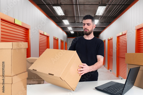 Man in warehouse. Corridor ...