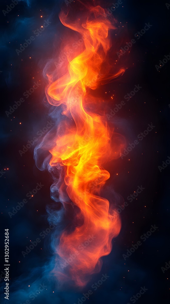 Fiery Abstract Flames Against Dark Smoke Fiery Abstract Flames Against Dark Smoke