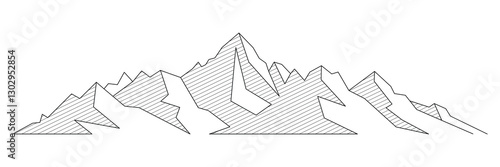 Mountain line art vector drawing, imitation of mountain ranges, abstract stylization, minimalism