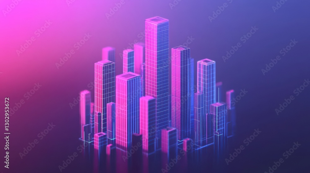 Grid Computing concept. Futuristic Isometric Cityscape with Vibrant Neon Skyscrapers and Digital Infrastructure Grid Computing concept. Futuristic Isometric Cityscape with Vibrant Neon Skyscrapers and Digital Infrastructure