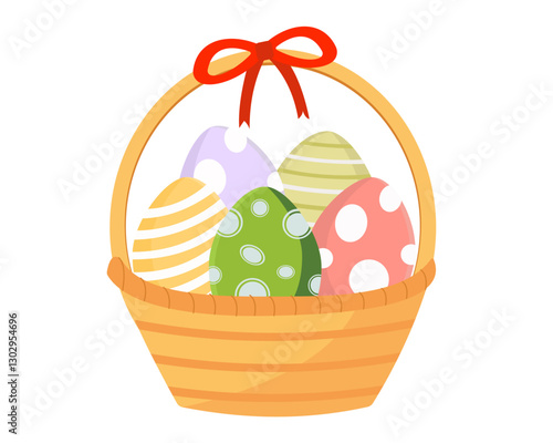 basket with colorful easter eggs happy easter