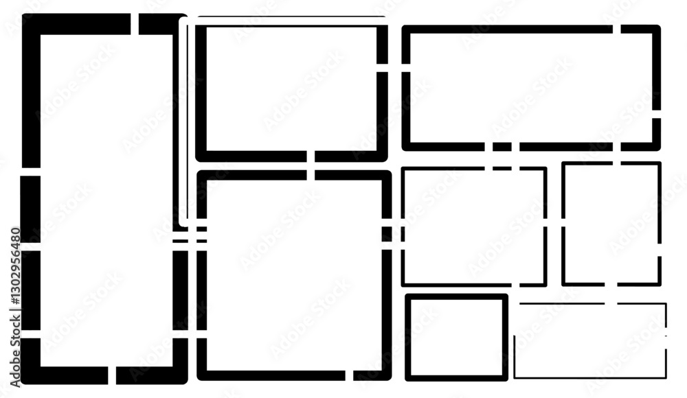 Variety of Minimalist Rectangular Black Frames with Dashed Borders for Graphic Design and Creative Layouts across Different Aspect Ratios Variety of Minimalist Rectangular Black Frames with Dashed Borders for Graphic Design and Creative Layouts across Different Aspect Ratios