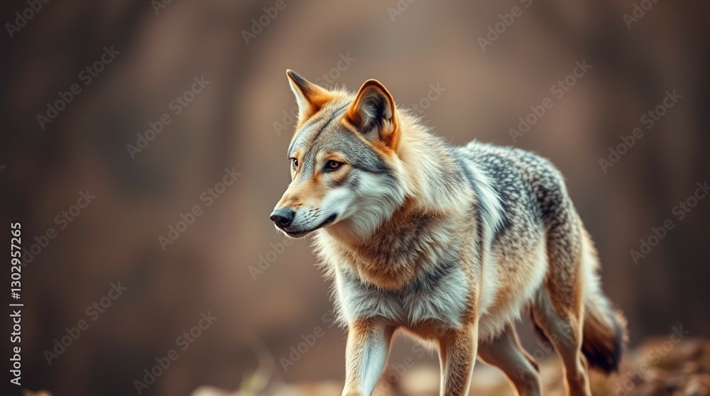 Fototapeta premium Close-up of a Majestic Gray Wolf in Autumn Woods