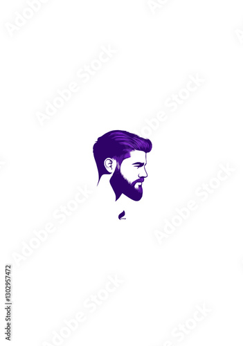 Minimalist Vector Profile Illustration of a Bearded Man with a Modern Haircut in Purple Tones