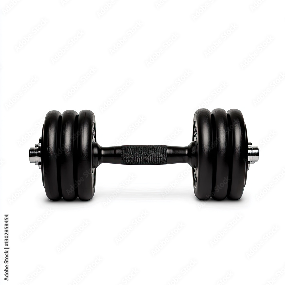 Black adjustable dumbbell on white background Black adjustable dumbbell on white background