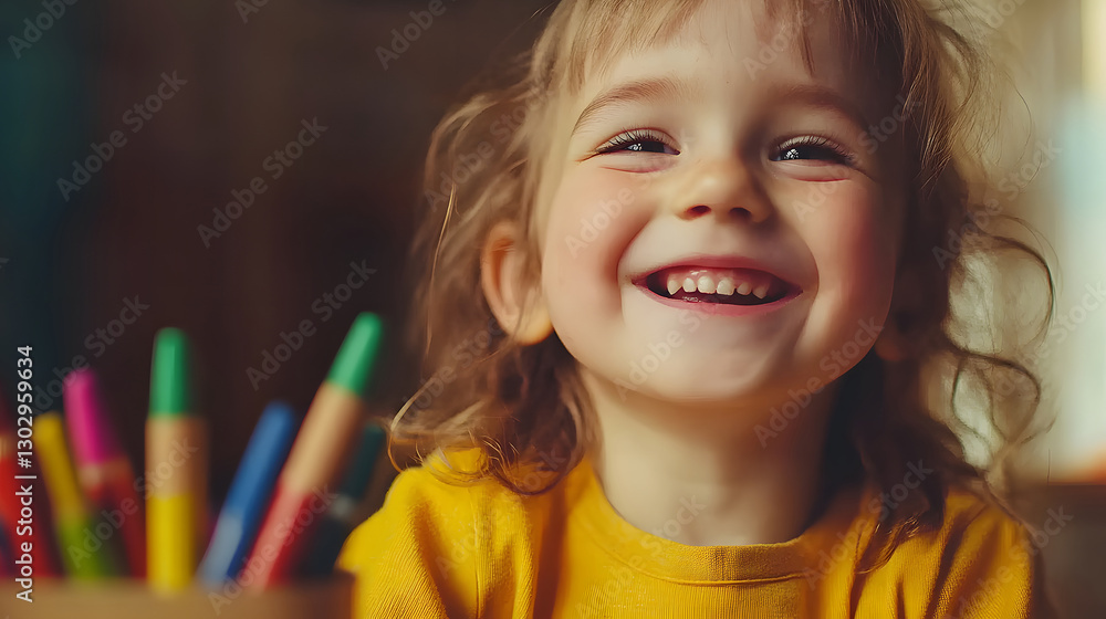 Portrait of a happy girl on a background of pencils. School photo Portrait of a happy girl on a background of pencils. School photo