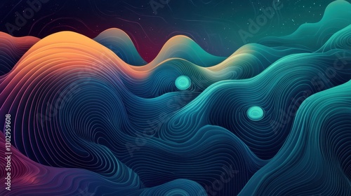 Wallpaper Mural Surreal Abstract Landscape with Undulating Waves in Deep Blues and Vibrant Oranges Torontodigital.ca
