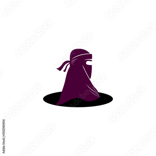 The niqab hijab is dark purple on a white background