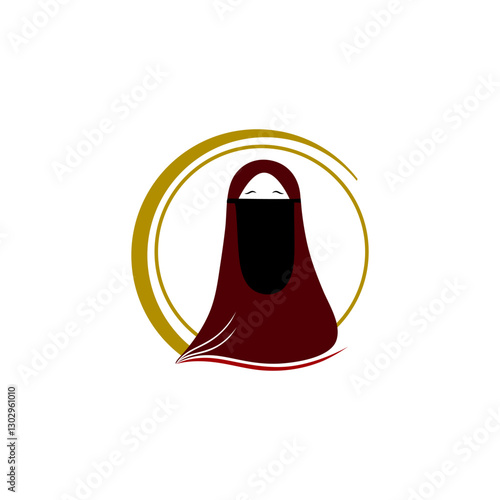 The niqab hijab is dark red with a white background
