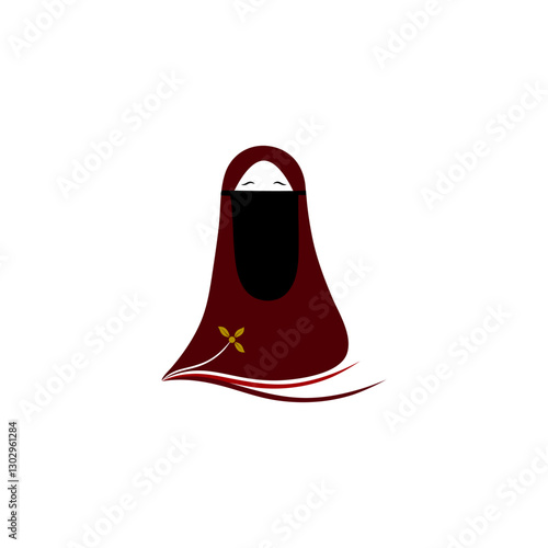The niqab hijab is dark red with a white background