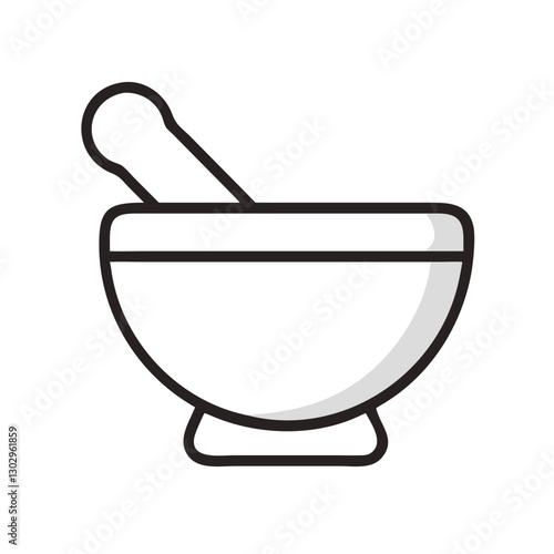 Simple illustration of a mortar and pestle used for grinding herbs and spices

